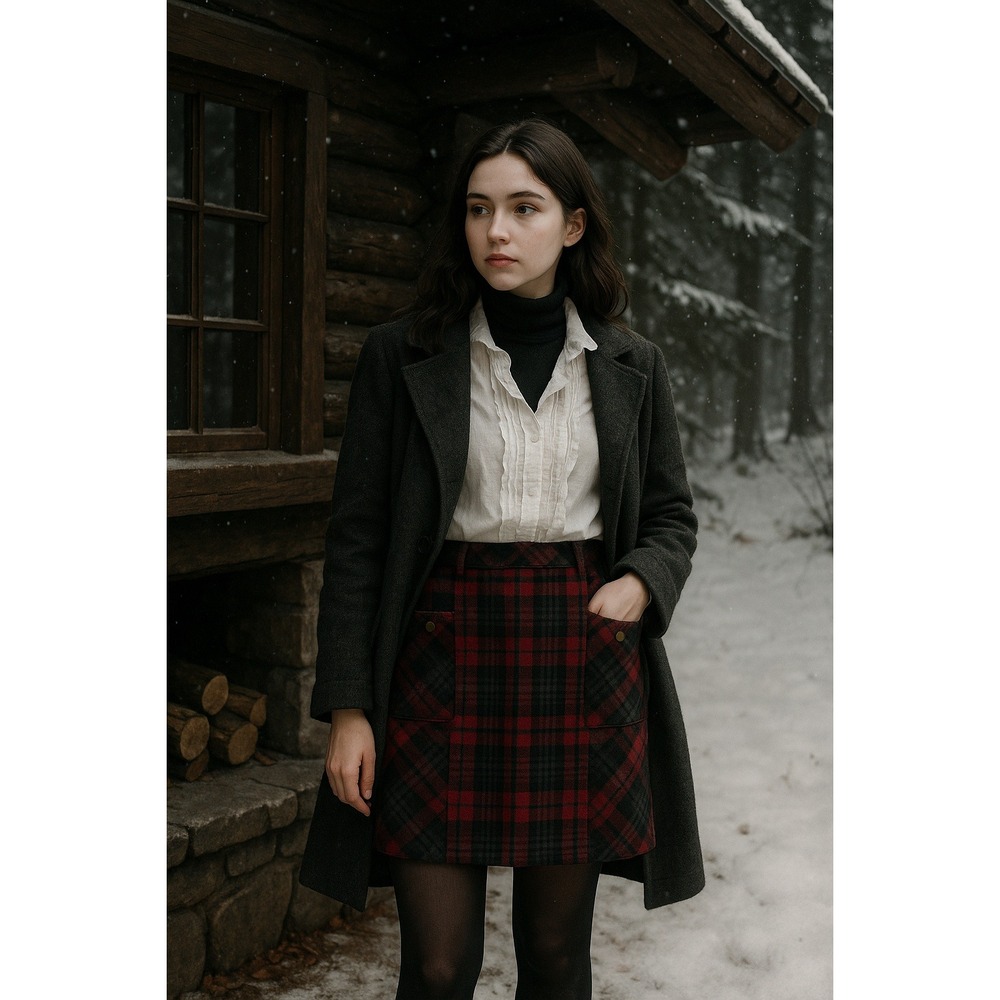 Eddie Bauer Wool Blend Tartan Plaid Mini Skirt‎ TS S Lined Pockets Academia Xmas